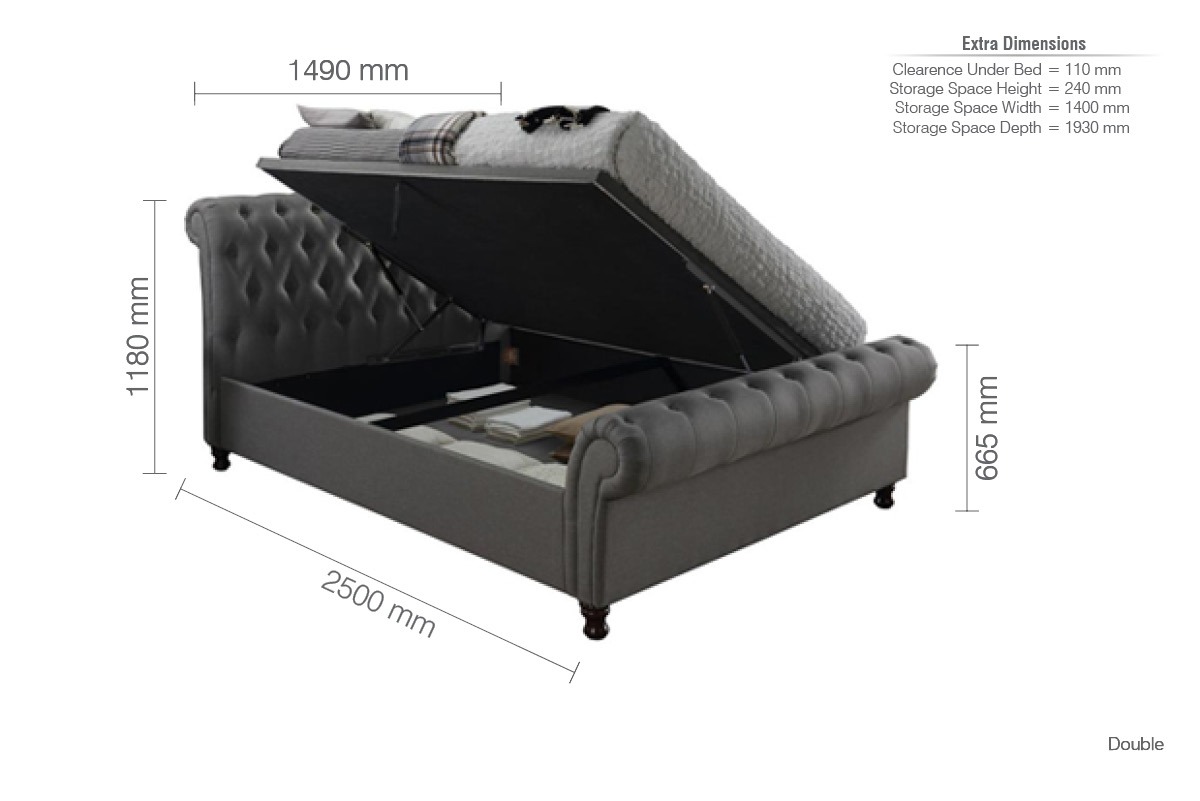 Castello Grey Double Side Ottoman Bed