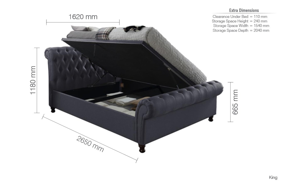 Castello Charcoal King Ottoman Bed