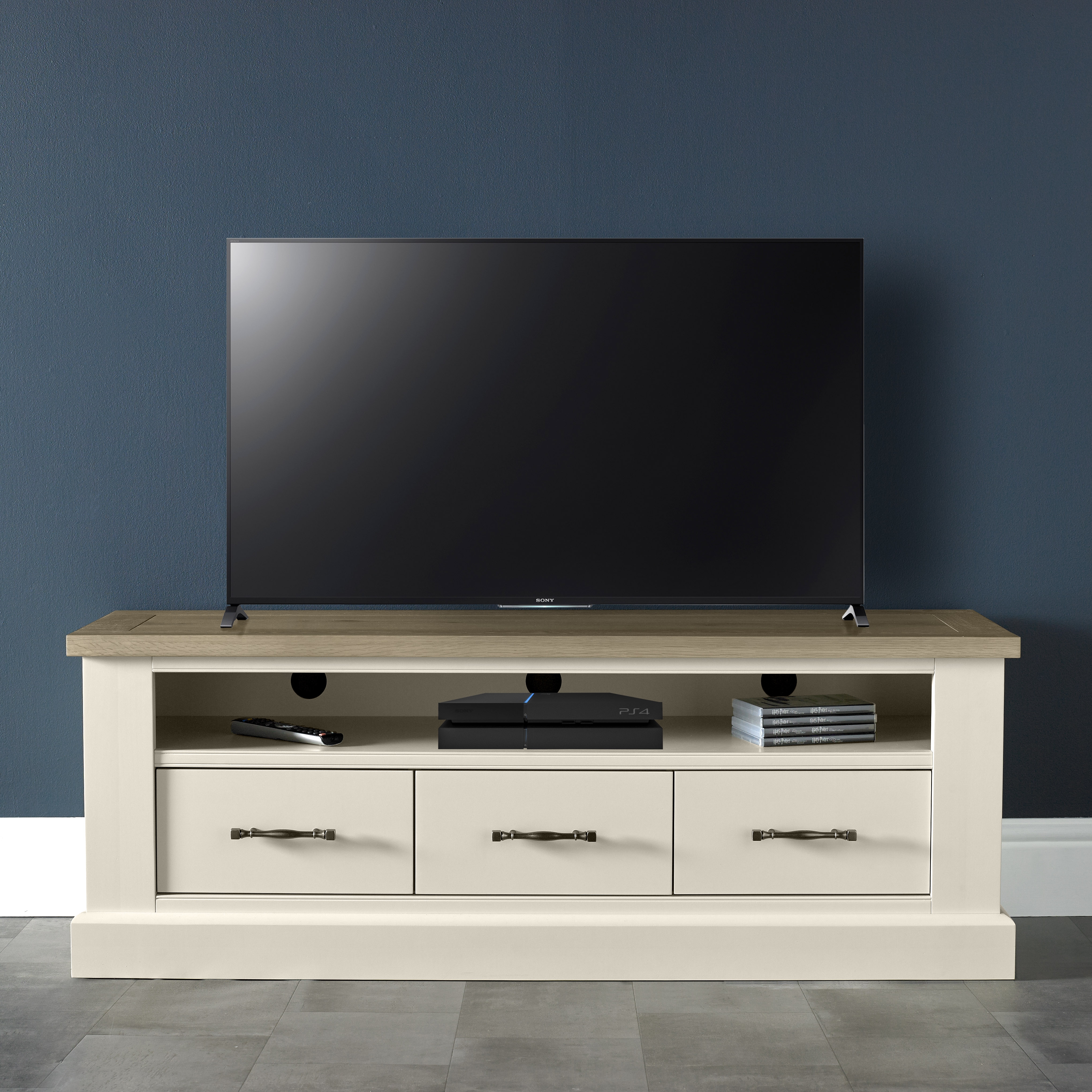 Chartreuse Pale Oak & Antique White Entertainment Unit - Style Our Home