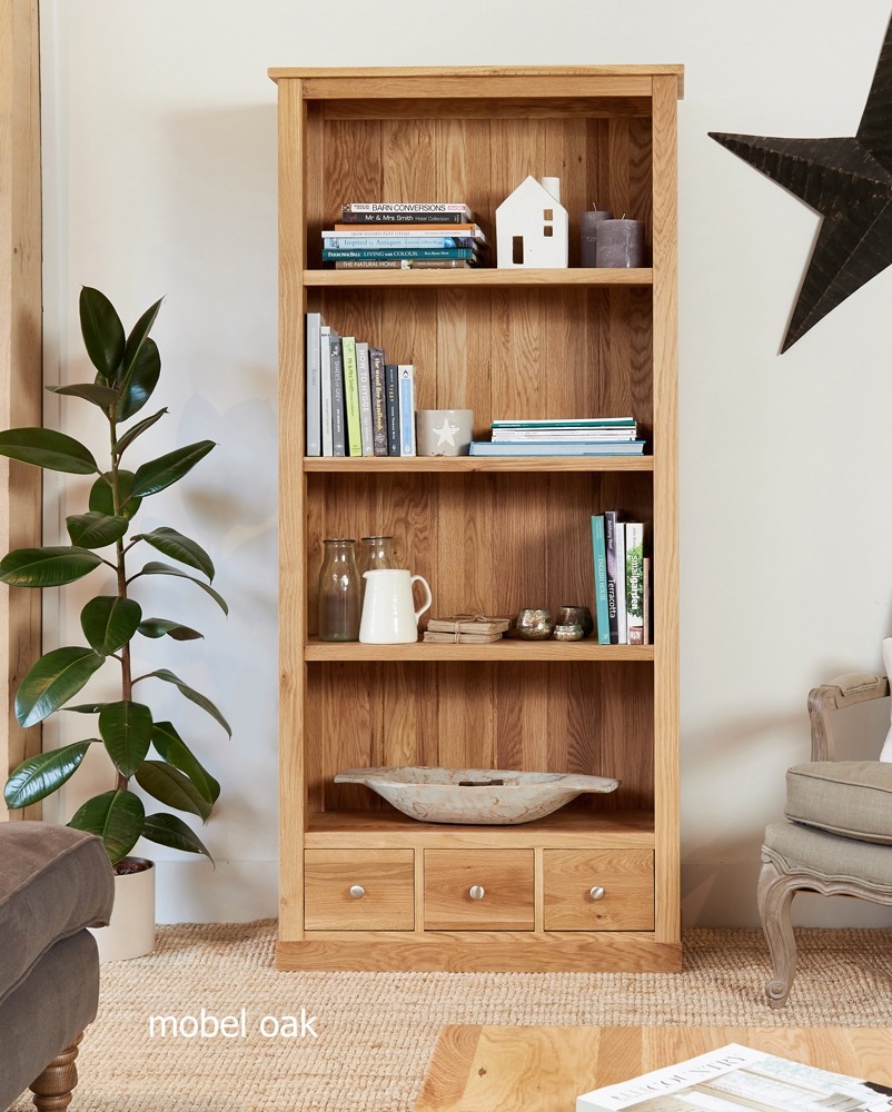 Baumhaus Mobel Oak Large 3 Drawer Bookcase - Style Our Home