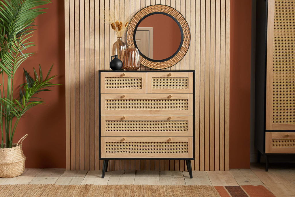 Croxley 5 Drawer Rattan Chest Black by Birlea | Style Our Home