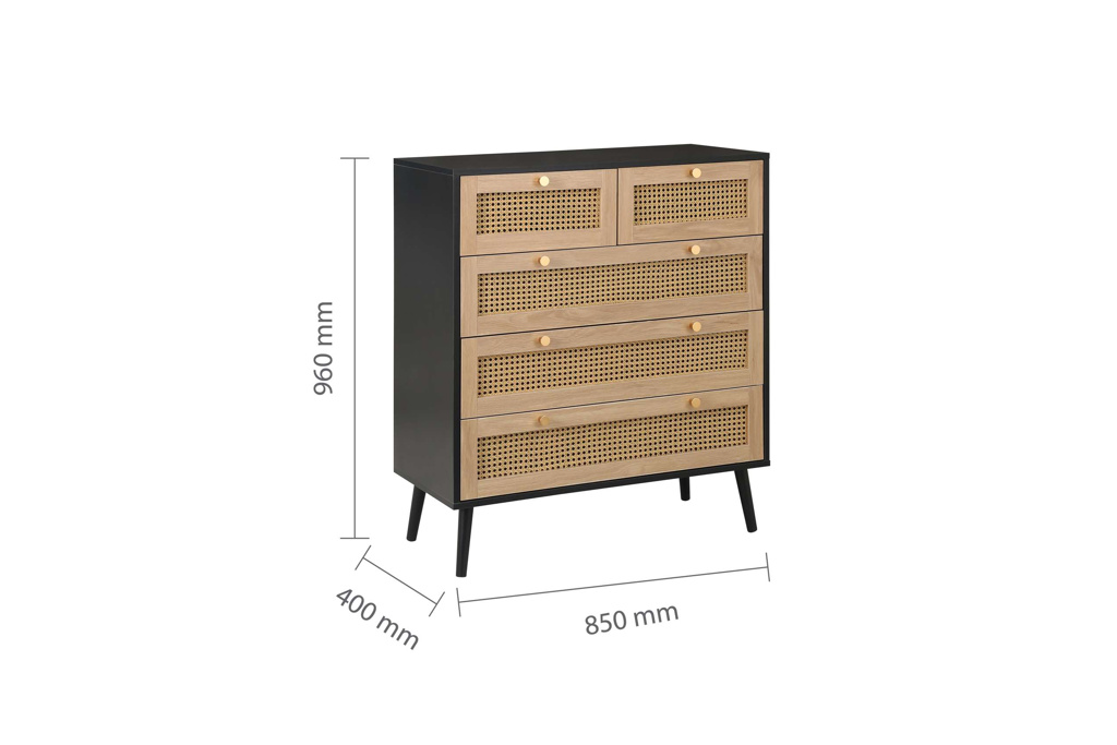 Croxley 5 Drawer Rattan Chest Black by Birlea | Style Our Home