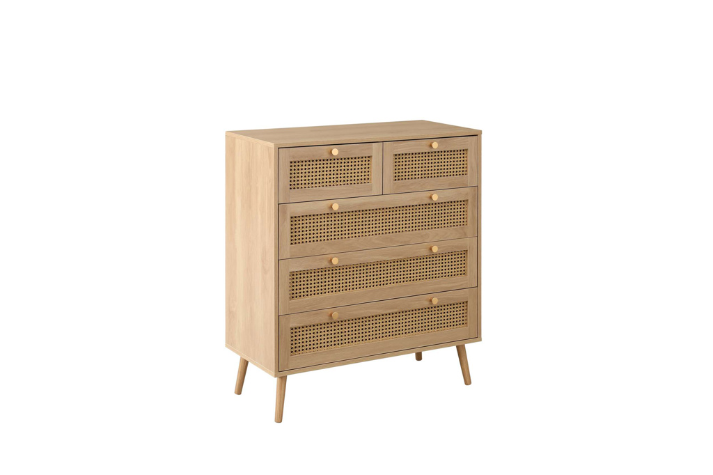 Croxley 5 Drawer Rattan Chest Oak by Birlea | Style Our Home