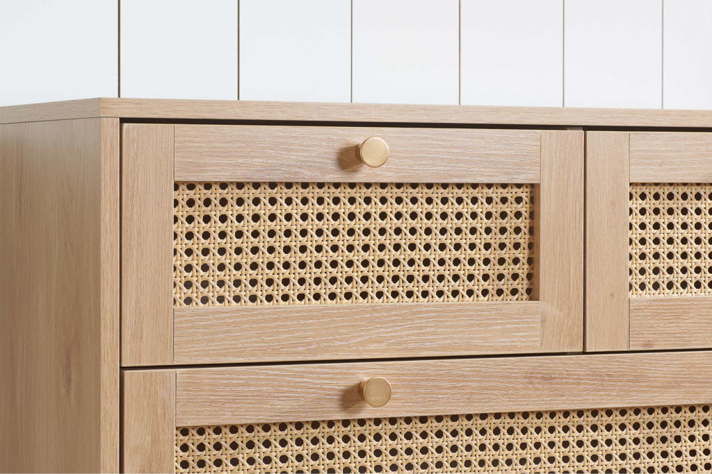 Croxley 5 Drawer Rattan Chest Oak by Birlea | Style Our Home