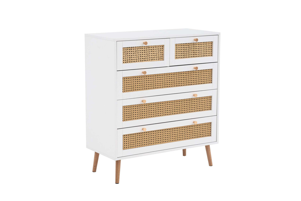 Croxley 5 Drawer Rattan Chest White by Birlea | Style Our Home