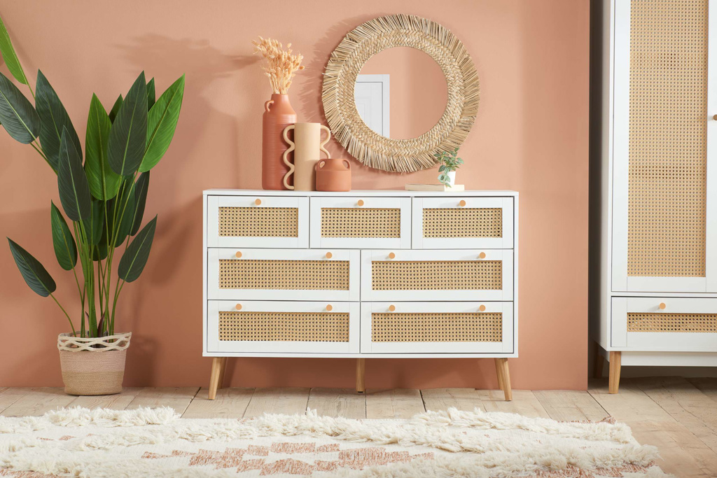 Croxley 7 Drawer Rattan Chest White by Birlea | Style Our Home
