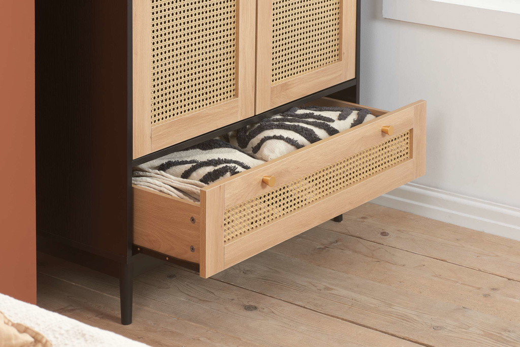 Croxley 2 Door 1 Drawer Rattan Wardrobe Black by Birlea | Style Our Home