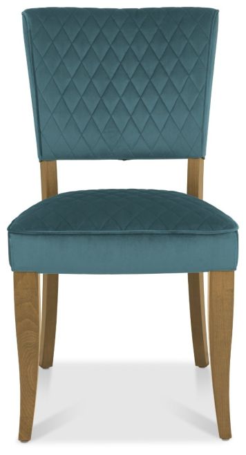 Logan Rustic Oak Upholstered Chair - Azure Velvet Fabric (Pair) by Bentley Designs | Style Our Home