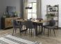 Indus Rustic Oak 6-8 Seater Table & 6 Cezanne Dark Grey Faux Leather Chairs - Black Legs by Bentley Designs | Style Our Home