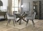 Turin Glass 4 Seater Table - Dark Oak Legs & 4 Dali Grey Velvet Chairs by Bentley Designs | Style Our Home