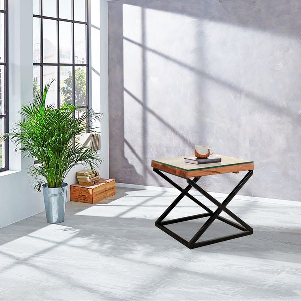 Phoenix Lamp Table With Glass by Indus Valley