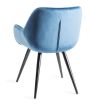 Upholstered Blue Velvet Arm Chair with Black Frame (Pair)