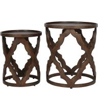Kitpon Solid Carved Wooden Set of 2 Nesting Side Tables in Dark Brown