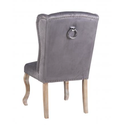 Velvet Light Grey Dining Chair with Knocker & Studded Detail (a pair)