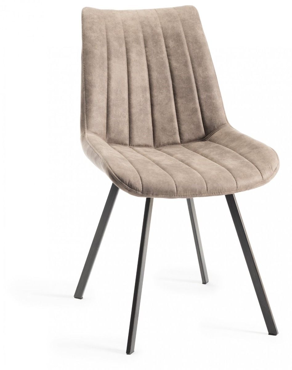 Fontana Tan Faux Suede Fabric Chairs with Grey Hand Brushing on Black Powder Coated Legs Pair