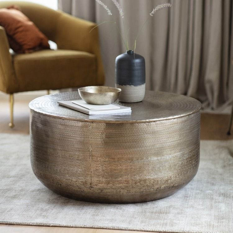 Manila hammered barrel coffee sales table