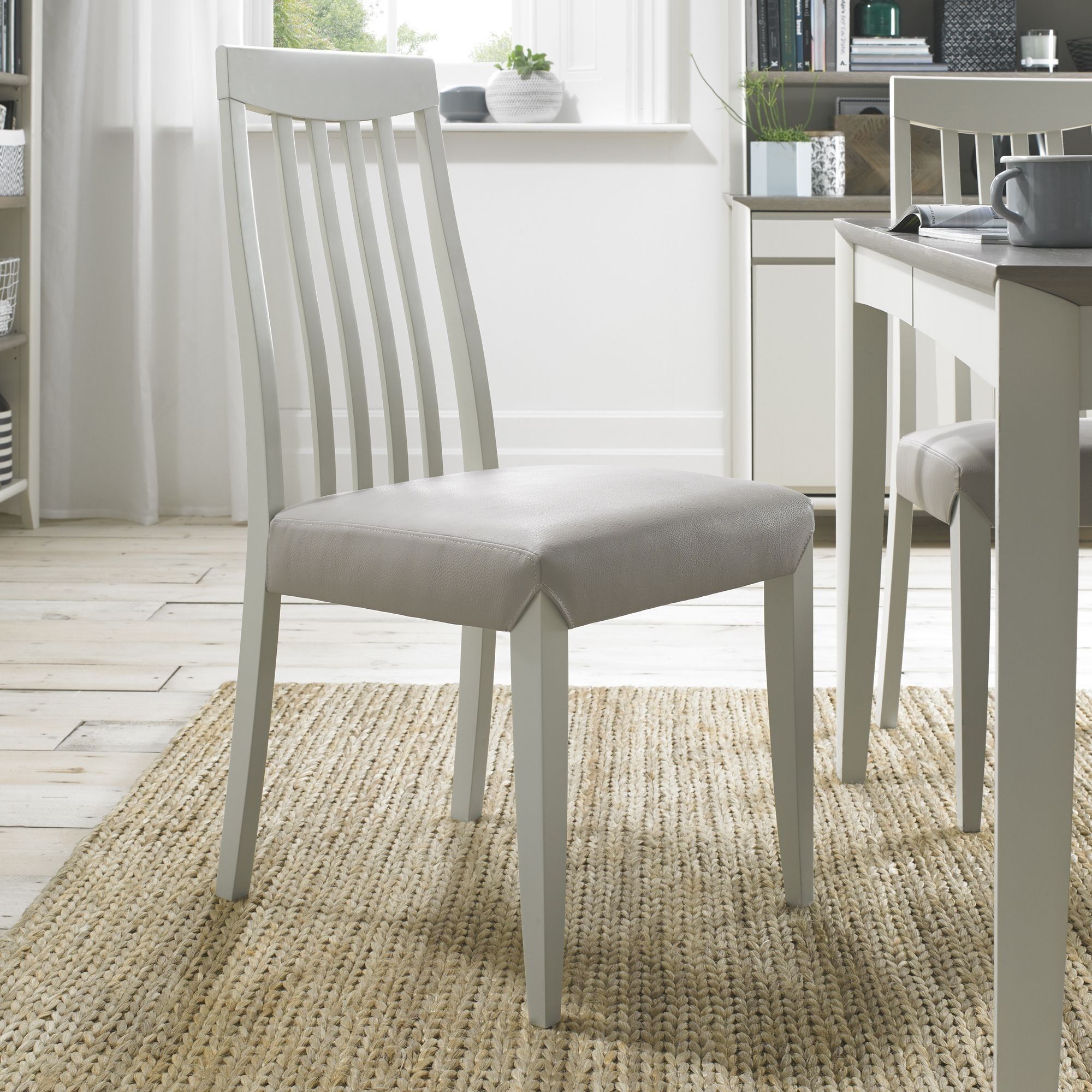 Bergen Grey Washed Oak Soft Grey High Slatted Grey Dining Chair a pair