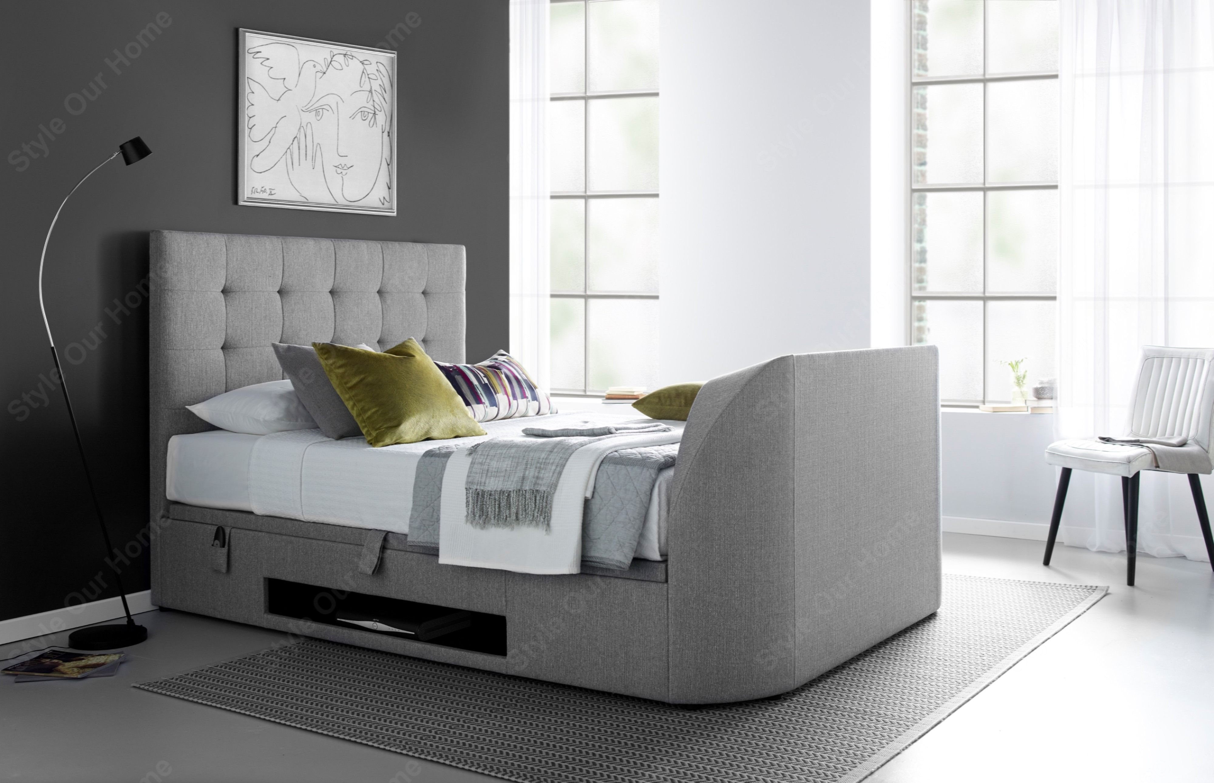 Barnard Fabric TV Bed and Ottoman 6 Super Kingsize Bedstead