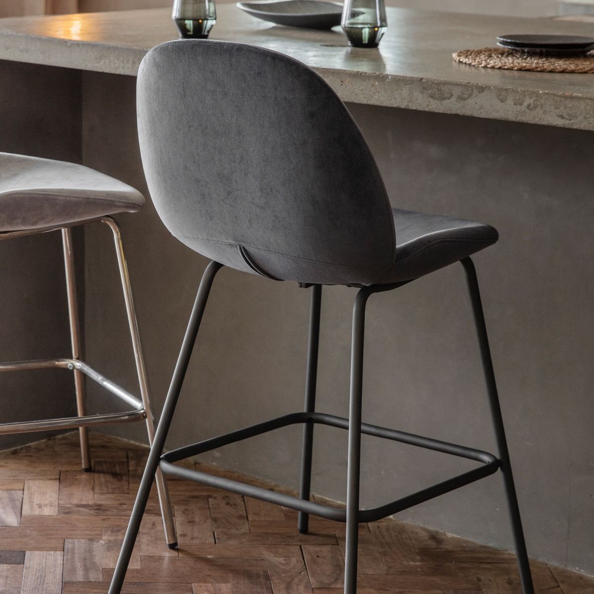 Selena bar stool deals grey distressed velvet