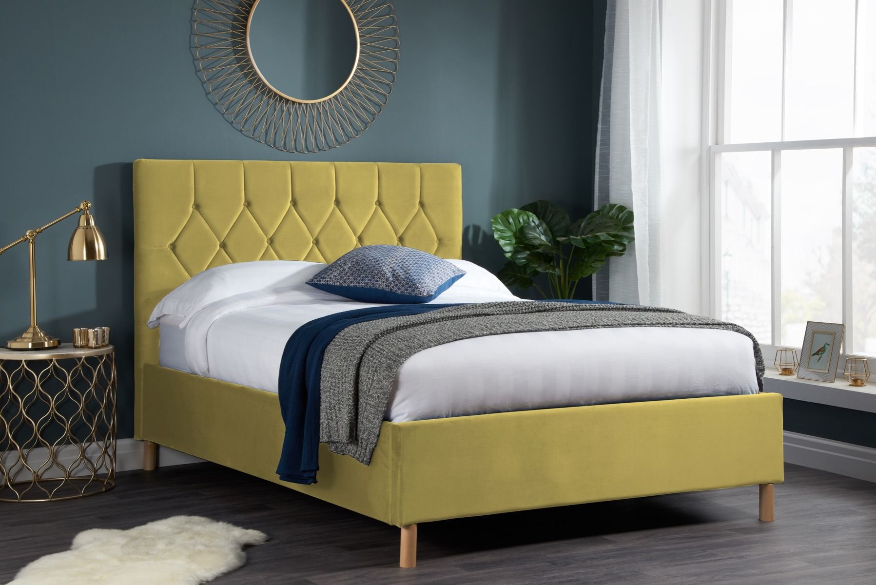Yellow ottoman outlet bed