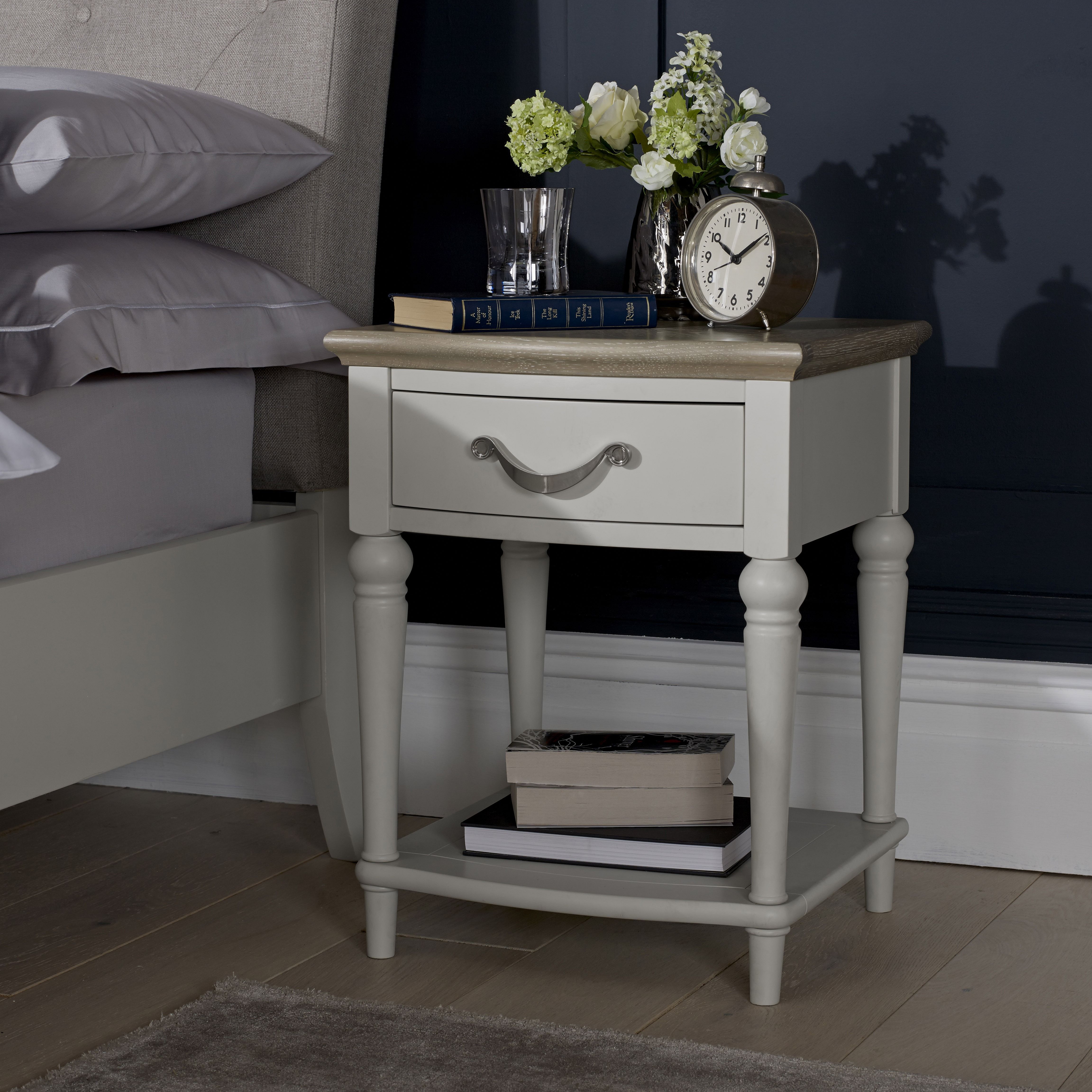 Montreux Grey Washed Oak Soft Grey 1 Drawer Nightstand
