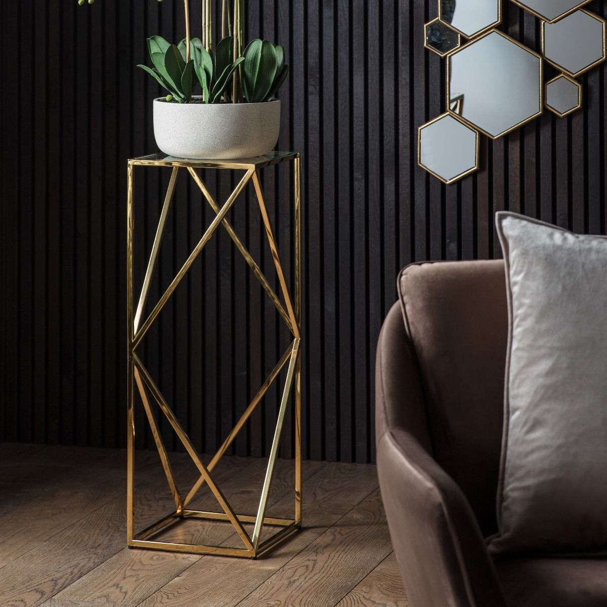 Large gold shop side table