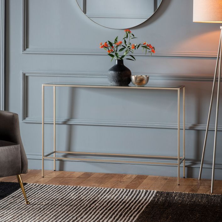Silver narrow store console table