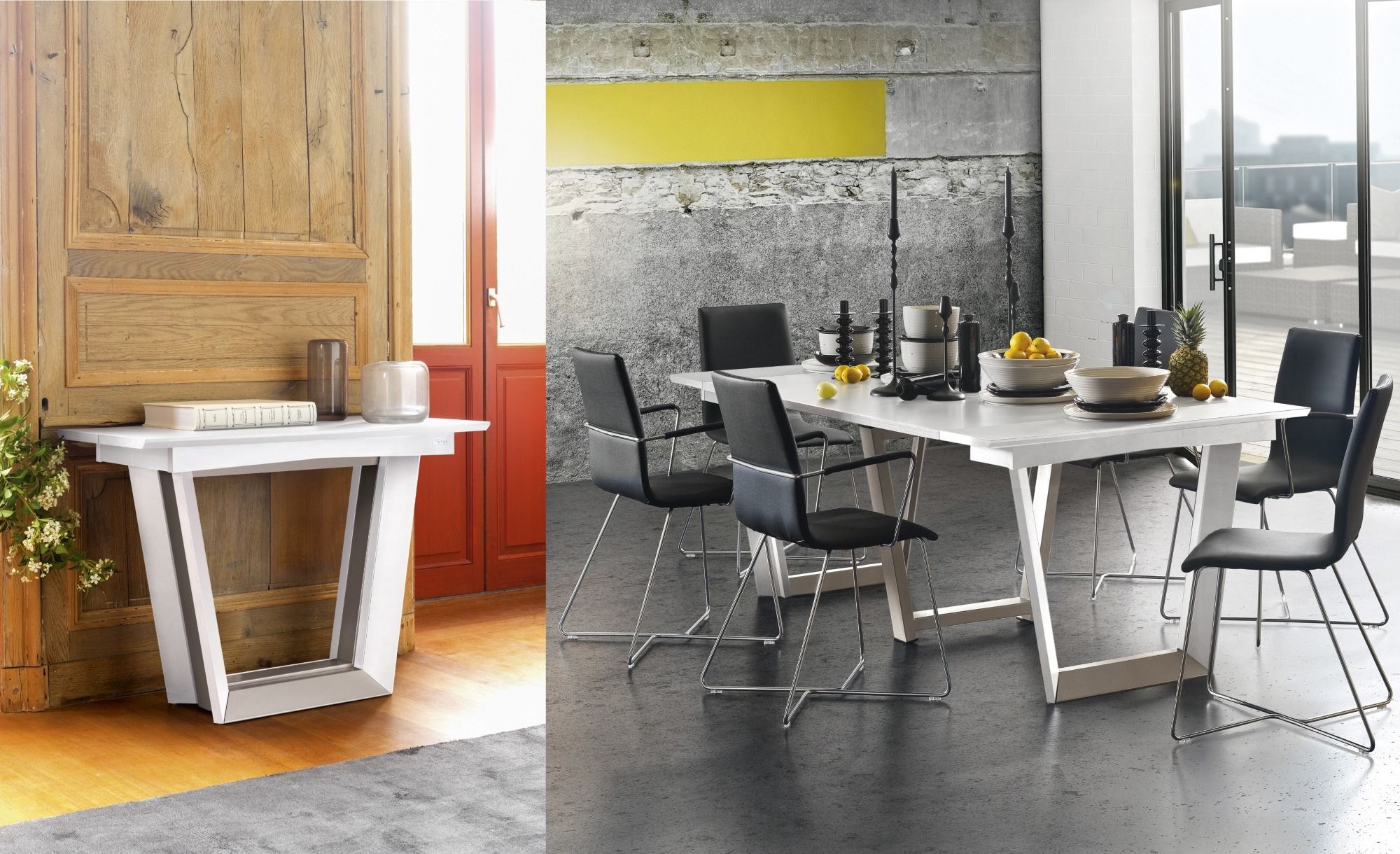 White lacquer cheap extendable dining table