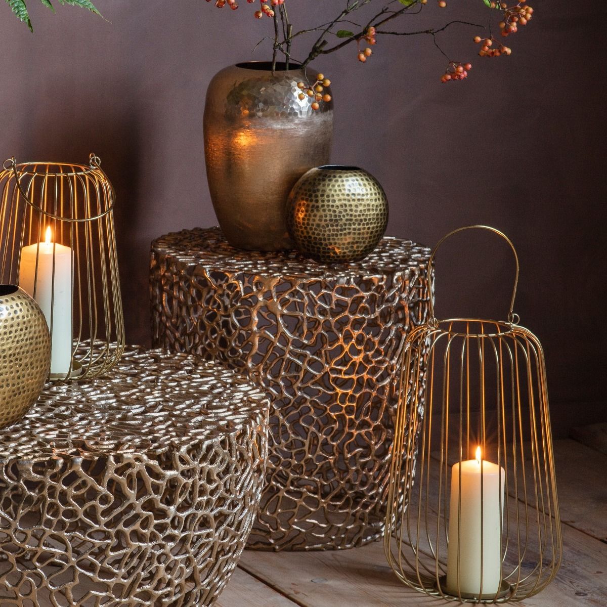 Gold cylinder shop side table