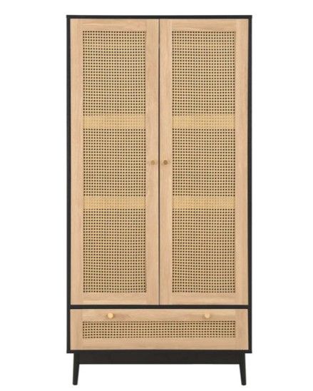 Croxley 2 Door 1 Drawer Rattan Wardrobe Black by Birlea | Style Our Home