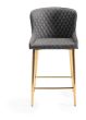 Upholstered Dark Grey Diamond Bar Stool with Gold Frame (Pair)