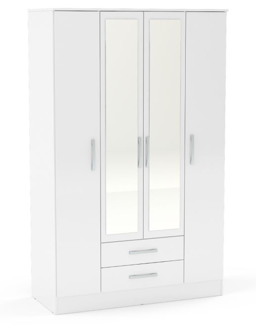Lynx White 4 Door 2 Drawer Wardrobe With Mirror