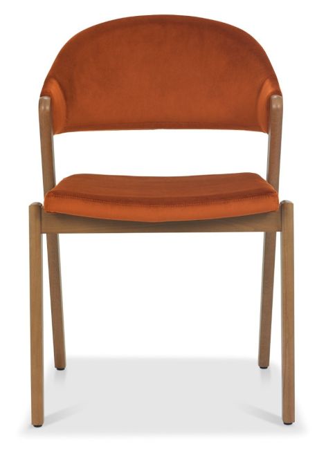 Camden Rustic Oak Upholstered Chair in a Rust Velvet Fabric (Pair) by Bentley Designs | Style Our Home