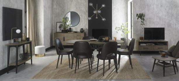 Vintage Weathered Oak 6 Seater Table & 6 Upholstered Chairs in Old West Vintage by Bentley Designs | Style Our Home
