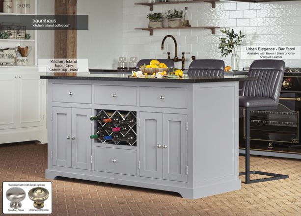 Grey Kitchen Island With Black Granite Top