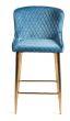 Upholstered Blue Velvet Diamond Bar Stool with Gold Frame (Pair)