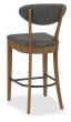 Ellipse Rustic Oak Upholstered Bar Stool - Dark Grey Fabric (Pair) by Bentley Designs | Style Our Home
