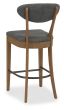 Ellipse Rustic Oak Upholstered Bar Stool - Dark Grey Fabric (Pair) by Bentley Designs | Style Our Home
