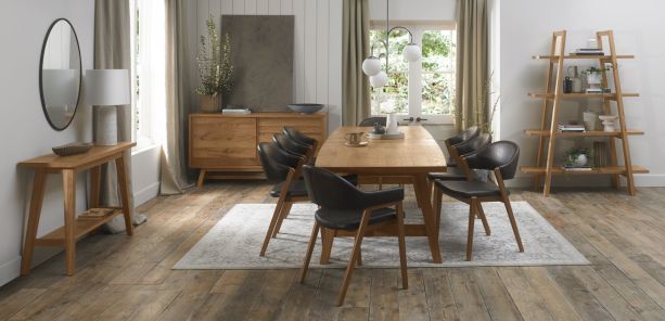 Camden Rustic Oak 6-8 Seater Table & 6 Side & 2 Arm Chairs in Old West Vintage by Bentley Designs | Style Our Home