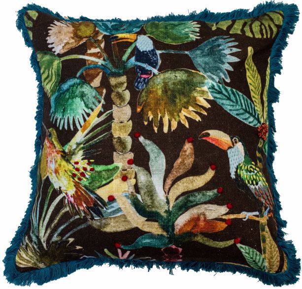 Printed Toucan Cushion On Cotton With Embelli by Malini | Style Our Home