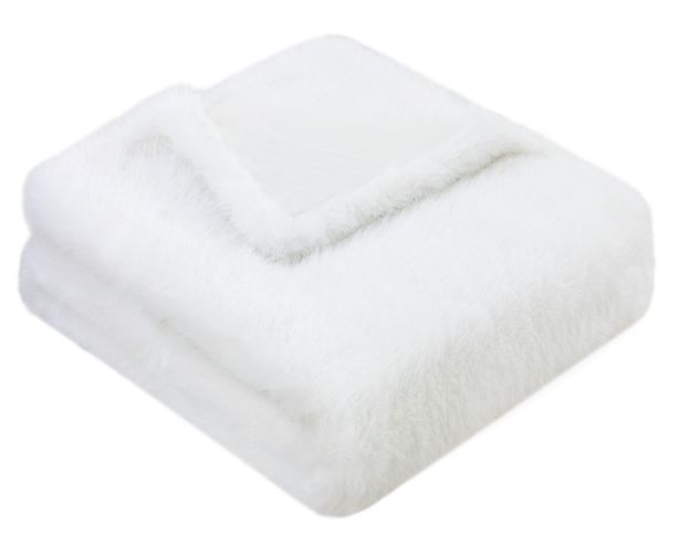 Long Hair Faux Fur Throw Ivory by Malini | Style Our Home