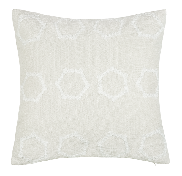 Embroidered Hexagons On Faux Linen Natural by Malini | Style Our Home