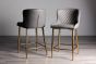 Upholstered Dark Grey Diamond Bar Stool with Gold Frame (Pair)