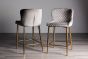 Upholstered Grey Velvet Diamond Bar Stool with Gold Frame (Pair)