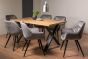 Ramsay Oak Melamine 6 Seater Table - X Leg & 6 Dali Grey Velvet Chairs by Bentley Designs | Style Our Home