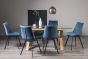 Turin Glass 6 Seater Table - Light Oak Legs & 6 Fontana Blue Velvet Chairs by Bentley Designs | Style Our Home