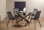 Turin Glass 4 Seater Table - Dark Oak Legs & 4 Fontana Grey Velvet Chairs by Bentley Designs | Style Our Home