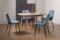 Dansk Scandi Oak 4 Seater Dining Table & 4 Mondrian Petrol Blue Velvet Fabric Chairs with Sand Black Powder Coated Legs - Style Our Home