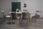 Dansk Scandi Oak 6-8 Seater Dining Table & 6 Eriksen Grey Velvet Fabric Chairs with Grey Rustic Oak Effect Legs - Style Our Home