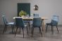 Dansk Scandi Oak 6-8 Seater Dining Table & 6 Mondrian Petrol Blue Velvet Fabric Chairs with Sand Black Powder Coated Legs - Style Our Home